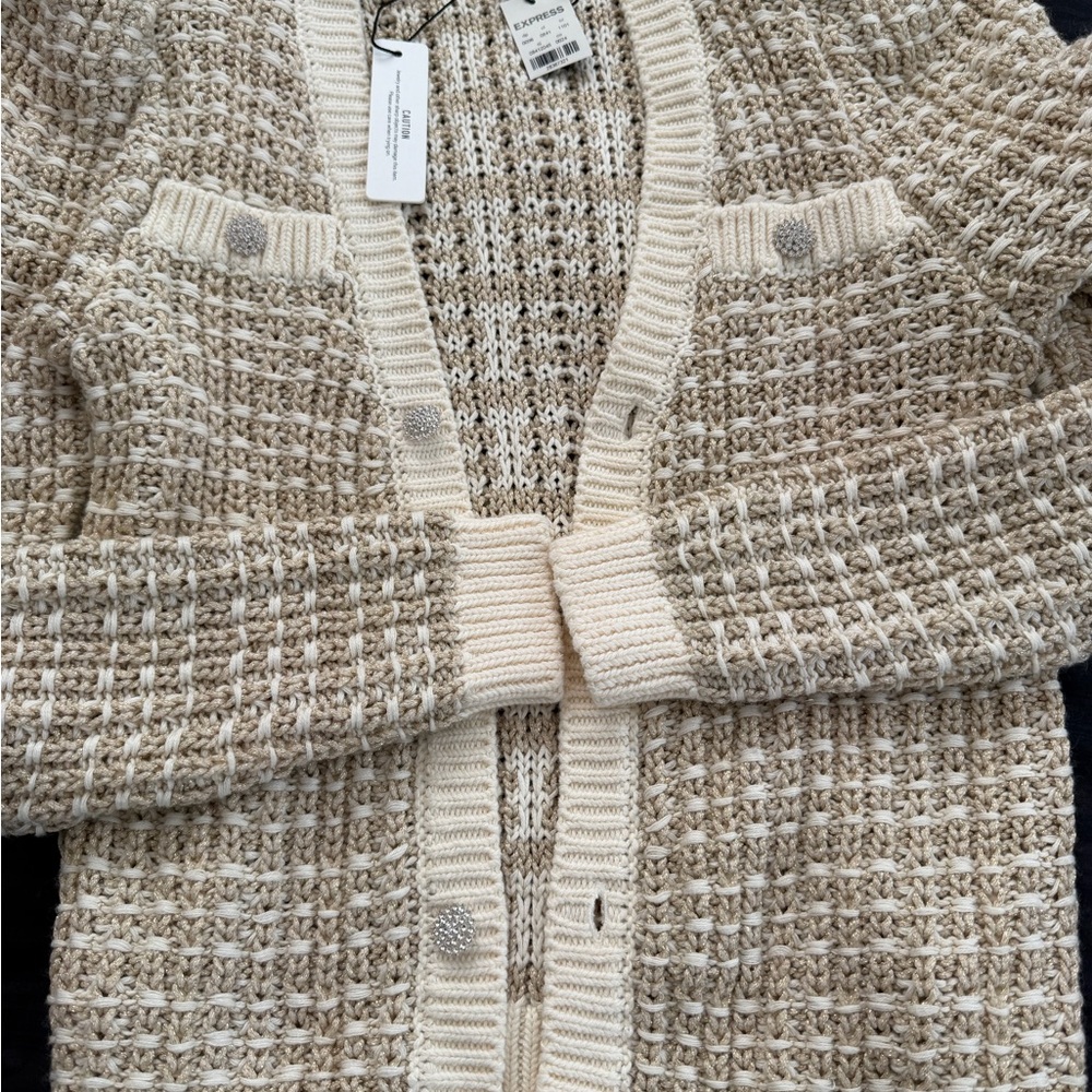 Express Cream Textured Open Cardigan - Picture 7 of 10